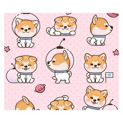 Set Kawaii Smile Japanese Dog Akita Inu Cartoon Premium Plush Fleece Blanket (small) by Hannah976