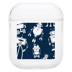 White Robot Blue Seamless Pattern Soft Tpu Airpods 1/2 Case by Hannah976