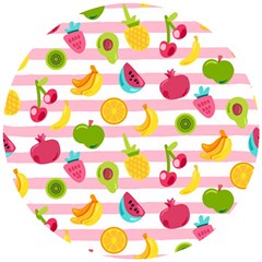 Tropical Fruits Berries Seamless Pattern Wooden Puzzle Round by Ravend