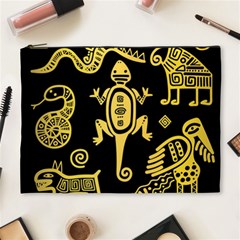 Mexican Culture Golden Tribal Icons Cosmetic Bag (xl) by Apen