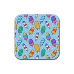 Cute Kawaii Ice Cream Seamless Pattern Rubber Coaster (Square) Front