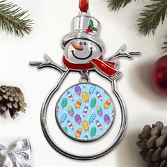 Cute Kawaii Ice Cream Seamless Pattern Metal Snowman Ornament by Apen