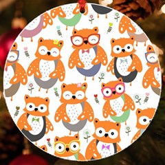 Cute Colorful Owl Cartoon Seamless Pattern Uv Print Acrylic Ornament Round by Apen