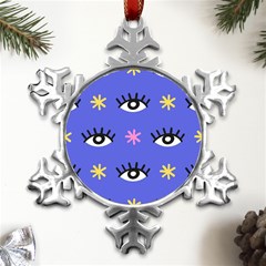 Eye Star Asterisk Pattern Background Metal Small Snowflake Ornament by Ravend
