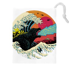 Retro Wave Kaiju Godzilla Japanese Pop Art Style Drawstring Pouch (4xl) by Cendanart