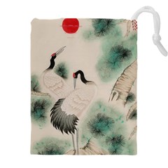 Japanese Crane Painting Of Bird Drawstring Pouch (4xl) by Cendanart