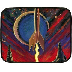 Rocket Painting Two Sides Fleece Blanket (mini) by Cendanart