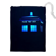 Blue Tardis Doctor Who Police Call Box Drawstring Pouch (4xl) by Cendanart