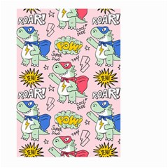 Seamless Pattern With Many Funny Cute Superhero Dinosaurs T-rex Mask Cloak With Comics Style Inscrip Large Garden Flag (two Sides) by Ket1n9