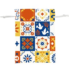 Mexican Talavera Pattern Ceramic Tiles With Flower Leaves Bird Ornaments Traditional Majolica Style Lightweight Drawstring Pouch (xl) by Ket1n9