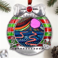 Grateful Dead Wallpaper Metal X mas Ribbon With Red Crystal Round Ornament by Cendanart