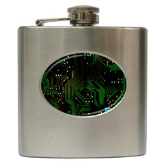 Circuits Circuit Board Green Technology Hip Flask (6 Oz) by Ndabl3x