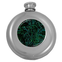 Circuits Circuit Board Green Round Hip Flask (5 Oz) by Ndabl3x