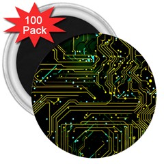 Circuits Circuit Board Yelow 3  Magnets (100 Pack) by Ndabl3x