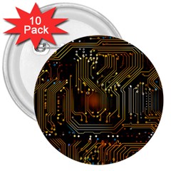 Circuits Circuit Board Orange Technology 3  Buttons (10 Pack)  by Ndabl3x