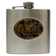 Circuits Circuit Board Orange Technology Hip Flask (6 Oz) by Ndabl3x