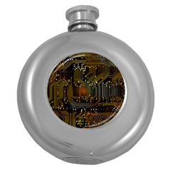 Circuits Circuit Board Orange Technology Round Hip Flask (5 Oz) by Ndabl3x