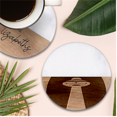 Ufo Flying Saucer Extraterrestrial Classic Marble Wood Coaster (round)  by Cendanart