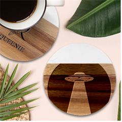Ufo Flying Saucer Extraterrestrial Marble Wood Coaster (round) by Cendanart