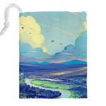 Mountains And Trees Illustration Painting Clouds Sky Landscape Drawstring Pouch (4XL) Back