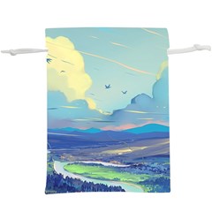 Mountains And Trees Illustration Painting Clouds Sky Landscape Lightweight Drawstring Pouch (xl) by Cendanart