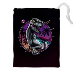 Style Dinosaur  80s Synth Retrowave Drawstring Pouch (4xl) by Cendanart