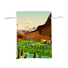 River Between Green Forest With Brown Mountain Lightweight Drawstring Pouch (s) by Cendanart