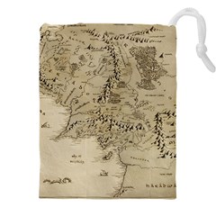 Retro Vintage Gray Map Middle Earth Drawstring Pouch (4xl) by Cendanart
