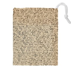Close Up Photo Of Black Text Old Handwriting Leave Old Script Drawstring Pouch (4xl) by Cendanart