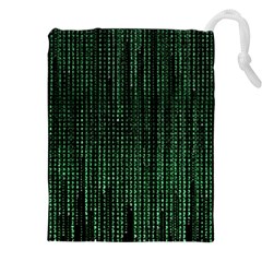 Green Matrix Code Illustration Digital Art Portrait Display Drawstring Pouch (4xl) by Cendanart