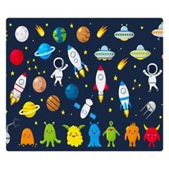 Big Set Cute Astronauts Space Planets Stars Aliens Rockets Ufo Constellations Satellite Moon Rover V Premium Plush Fleece Blanket (small) by Bedest