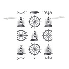 Marine Nautical Seamless Pattern With Vintage Lighthouse Wheel Lightweight Drawstring Pouch (s) by Bedest