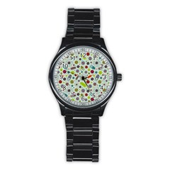 Seamless Pattern With Viruses Stainless Steel Round Watch by Bedest