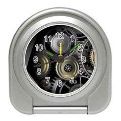 Abstract Style Gears Gold Silver Travel Alarm Clock by Cemarart