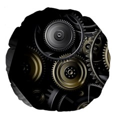 Abstract Style Gears Gold Silver Large 18  Premium Flano Round Cushions by Cemarart