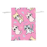 Cute Animal Little Cat Seamless Pattern Lightweight Drawstring Pouch (L) Back