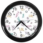 Doodle Pattern Wall Clock (Black) Front