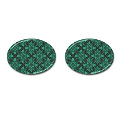 Green Damask Pattern Vintage Floral Pattern, Green Vintage Cufflinks (oval) by nateshop