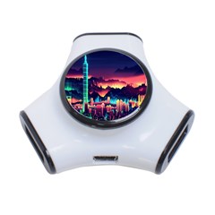 Cityscape Building Painting 3d City Illustration 3-port Usb Hub by Bedest