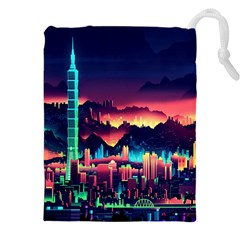Cityscape Building Painting 3d City Illustration Drawstring Pouch (5xl) by Bedest