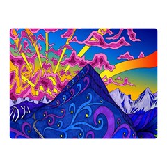 Blue And Purple Mountain Painting Psychedelic Colorful Lines Two Sides Premium Plush Fleece Blanket (mini) by Bedest