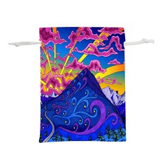 Blue And Purple Mountain Painting Psychedelic Colorful Lines Lightweight Drawstring Pouch (l) by Bedest