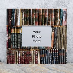 Assorted Title Of Books Piled In The Shelves Assorted Book Lot Inside The Wooden Shelf White Wall Photo Frame 5  X 7  by Bedest