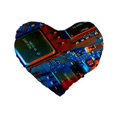 Gray Circuit Board Electronics Electronic Components Microprocessor Standard 16  Premium Flano Heart Shape Cushions by Cemarart