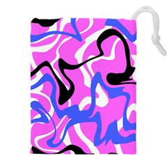 Swirl Pink White Blue Black Drawstring Pouch (4xl) by Cemarart