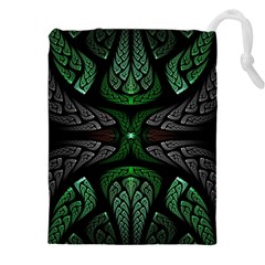 Fractal Green Black 3d Art Floral Pattern Drawstring Pouch (4xl) by Cemarart