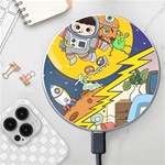 Astronaut Moon Monsters Spaceship Universe Space Cosmos Wireless Fast Charger(White) Front