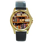 Book Nook Books Bookshelves Comfortable Cozy Literature Library Study Reading Room Fiction Entertain Round Gold Metal Watch Front