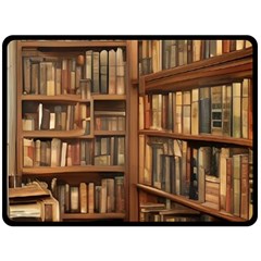 Room Interior Library Books Bookshelves Reading Literature Study Fiction Old Manor Book Nook Reading Two Sides Fleece Blanket (large) by Grandong