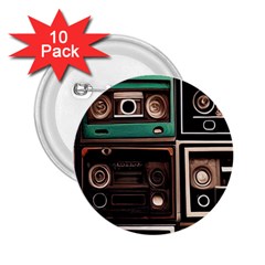 Retro Electronics Old Antiques Texture Wallpaper Vintage Cassette Tapes Retrospective 2 25  Buttons (10 Pack)  by Grandong